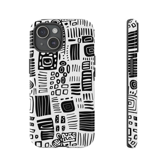 Chunky Doodle telefoonhoesje, iPhone-hoesje, iPhone 15 hoesje, iPhone 14 Pro, iPhone 13, Samsung Galaxy, Google Pixel, mobiele cover, zwart, wit