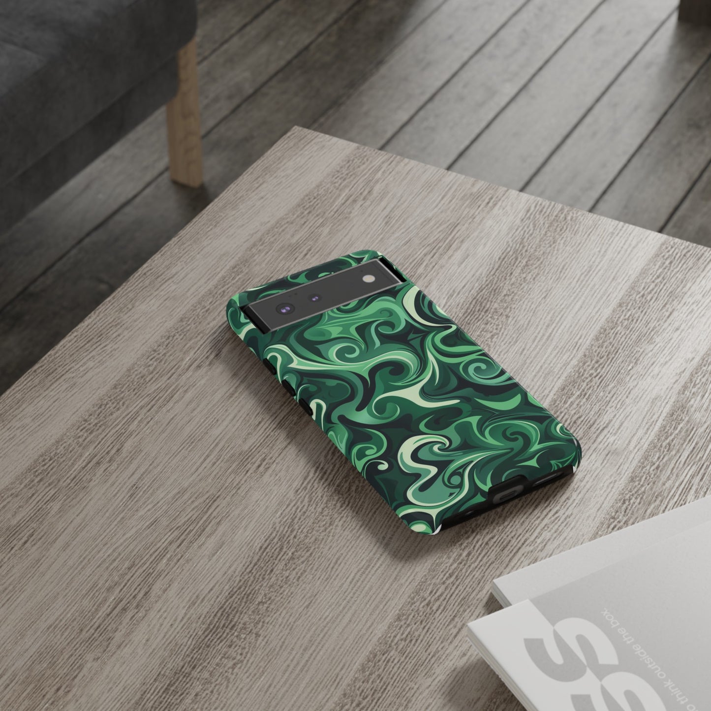Emerald Swirls telefoonhoesje - iPhone-hoesje, iPhone 15 Pro-hoesje, iPhone 14 Pro Max, iPhone 13, Samsung Galaxy, Google Pixel, mobiele cover, groen